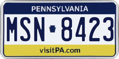 PA license plate MSN8423