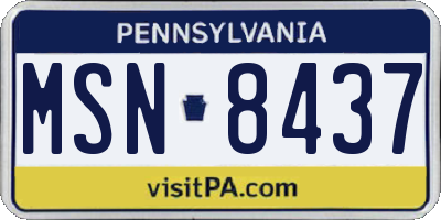 PA license plate MSN8437