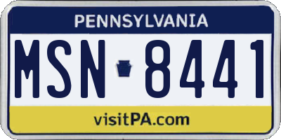 PA license plate MSN8441