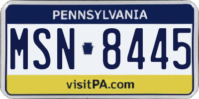 PA license plate MSN8445