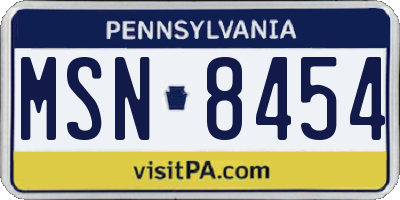 PA license plate MSN8454