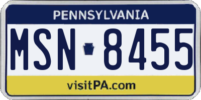 PA license plate MSN8455