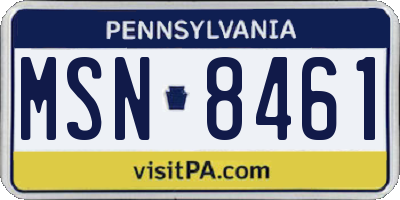 PA license plate MSN8461