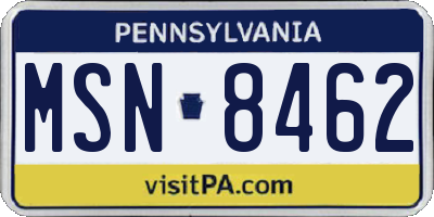 PA license plate MSN8462