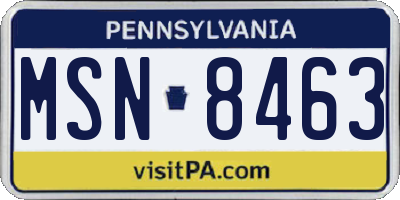 PA license plate MSN8463