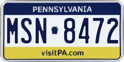 PA license plate MSN8472