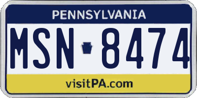PA license plate MSN8474