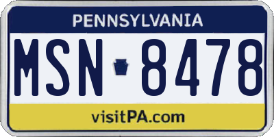 PA license plate MSN8478
