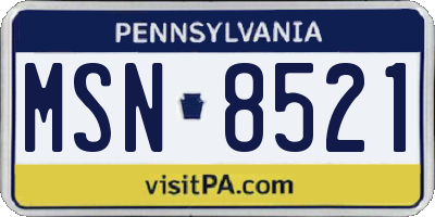 PA license plate MSN8521