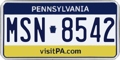 PA license plate MSN8542