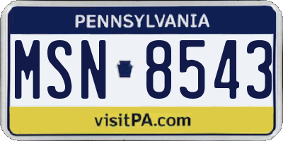 PA license plate MSN8543