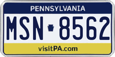 PA license plate MSN8562
