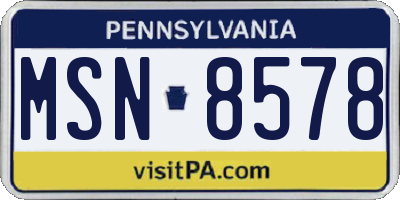 PA license plate MSN8578