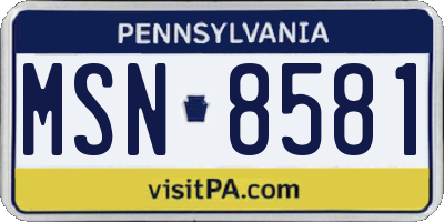 PA license plate MSN8581