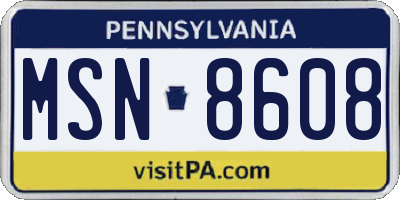 PA license plate MSN8608
