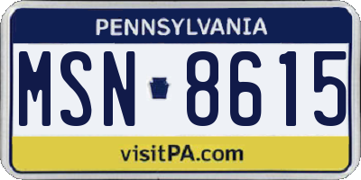 PA license plate MSN8615