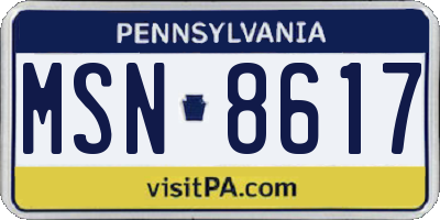 PA license plate MSN8617