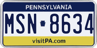 PA license plate MSN8634