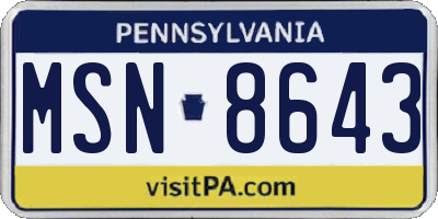 PA license plate MSN8643