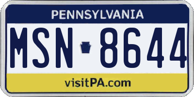 PA license plate MSN8644