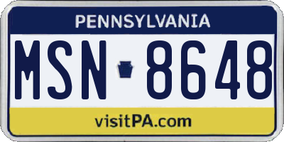 PA license plate MSN8648
