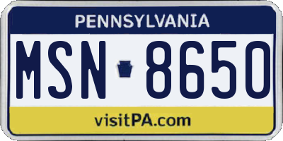 PA license plate MSN8650