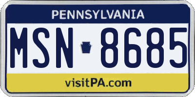 PA license plate MSN8685
