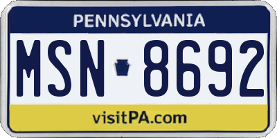 PA license plate MSN8692