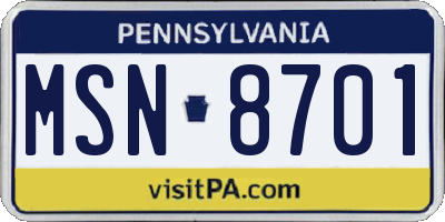 PA license plate MSN8701
