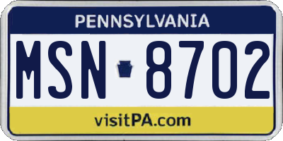 PA license plate MSN8702