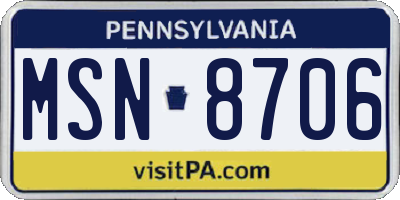 PA license plate MSN8706