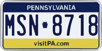 PA license plate MSN8718