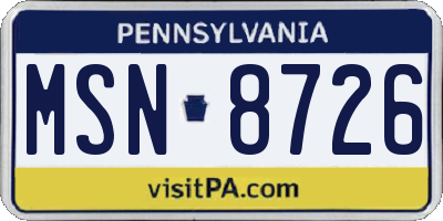 PA license plate MSN8726