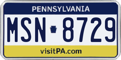 PA license plate MSN8729