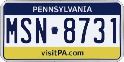 PA license plate MSN8731