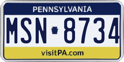 PA license plate MSN8734