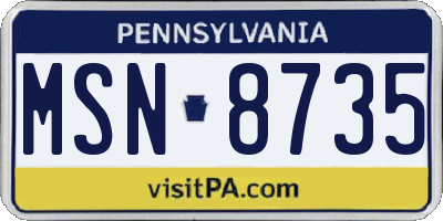 PA license plate MSN8735