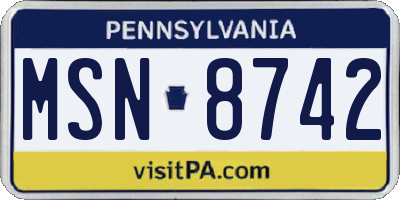 PA license plate MSN8742