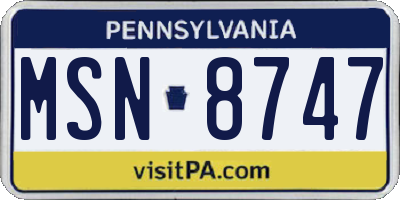 PA license plate MSN8747
