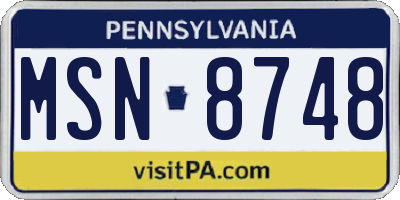 PA license plate MSN8748