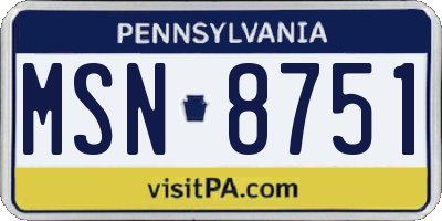 PA license plate MSN8751
