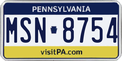 PA license plate MSN8754