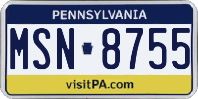 PA license plate MSN8755