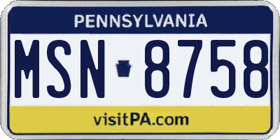 PA license plate MSN8758