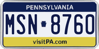 PA license plate MSN8760
