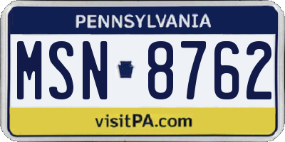 PA license plate MSN8762