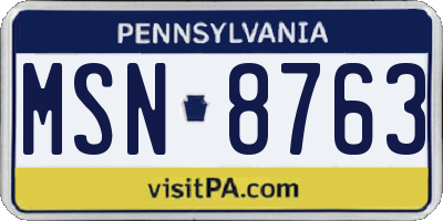 PA license plate MSN8763