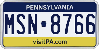 PA license plate MSN8766