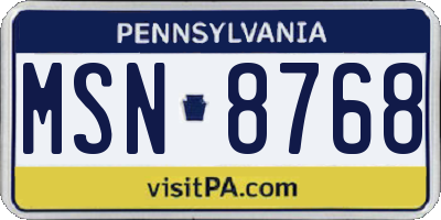 PA license plate MSN8768