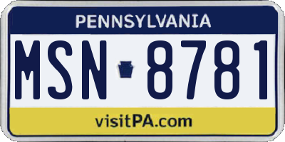 PA license plate MSN8781